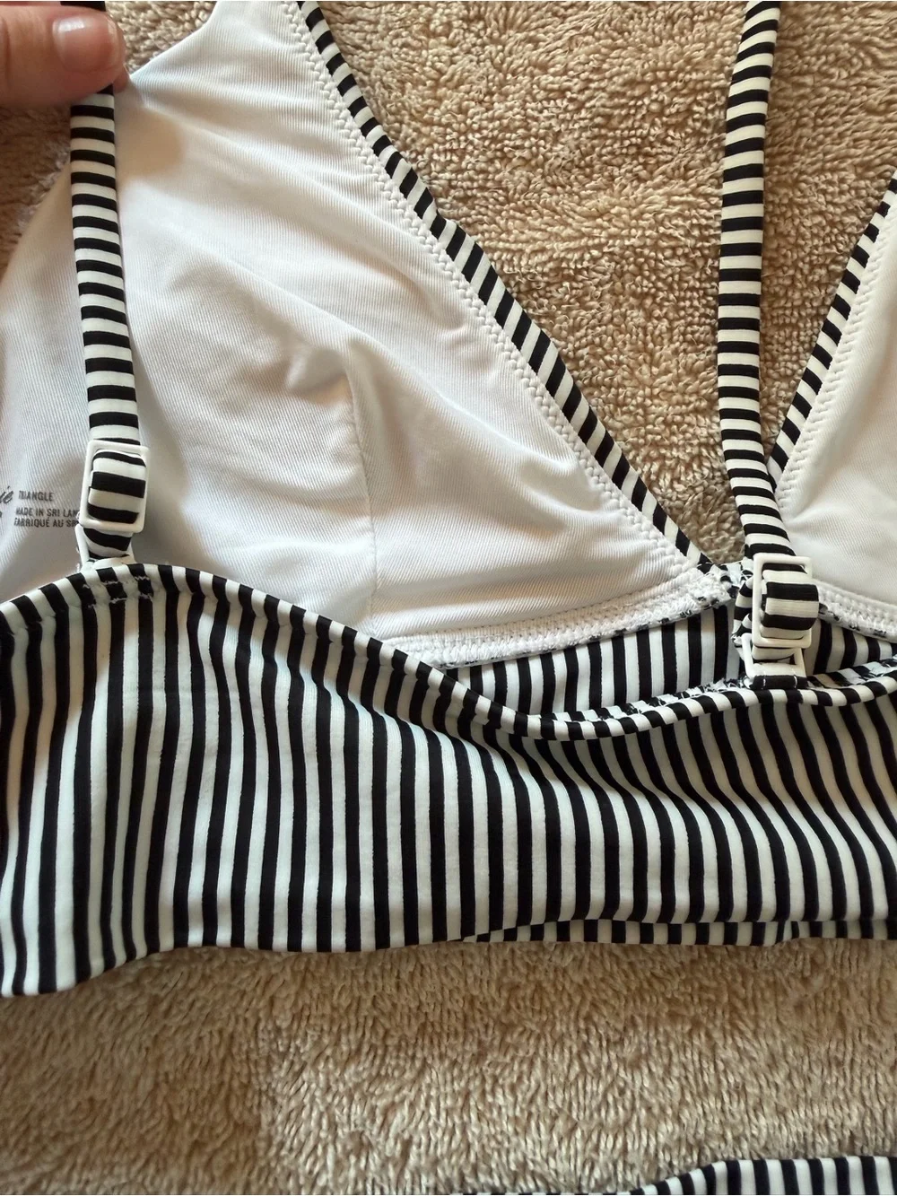Aerie Black & White Striped Longline Triangle Bikini Set – Top S / Bottom XS